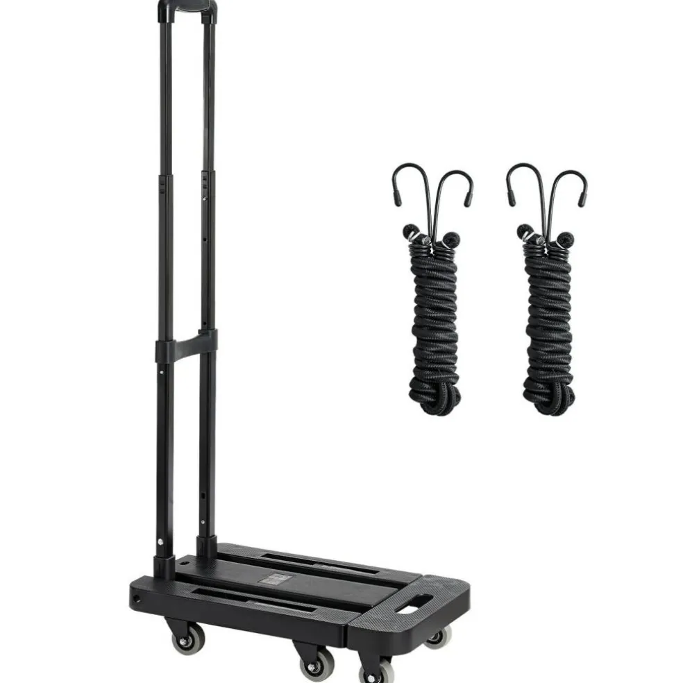Black Alloy Steel Folding Hand Truck with 6 Wheels & Expandable Base