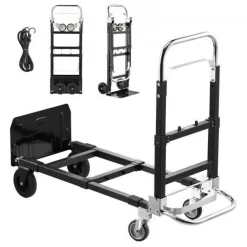Black Alloy Steel Folding Hand Truck with 2/4-Wheel Modes & Telescopic Handle