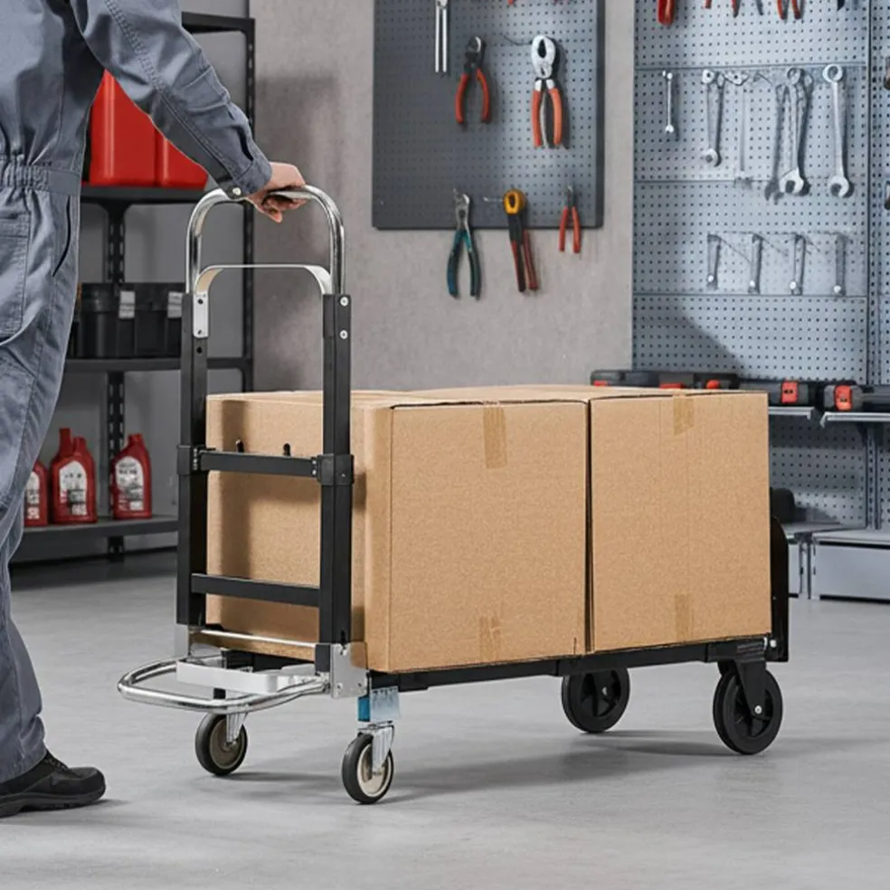 Black Alloy Steel Folding Hand Truck with 2/4-Wheel Modes & Telescopic Handle