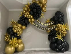 Black and Gold Balloons Garland Arch Kit with Stars 2025 Graduation New Year Anniversary Birthday Party Decorations