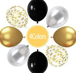 Black and Gold Balloons Latex Balloons, 60 Pcs 12 Inch Silver Gold Confetti Balloons with Ribbons for Birthday Graduation Black Gold Party Wedding Engagement Anniversary Festival Decoration