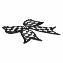 Black and White Check Bow Embroidered Iron-On & Adhesive Patch by Make MarketĀ®