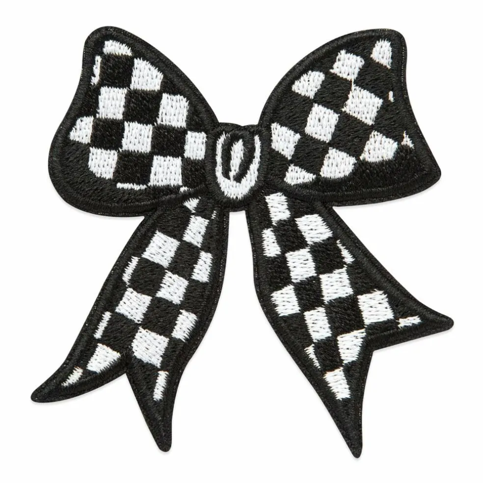 Black and White Check Bow Embroidered Iron-On & Adhesive Patch by Make Market®
