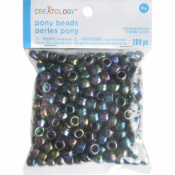 Black Aurora Borealis Pony Beads by Creatology™, 6mm x 9mm