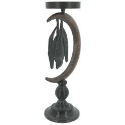 11" Black Bat in Moon Metal Pillar Candle Holder by Ashland®