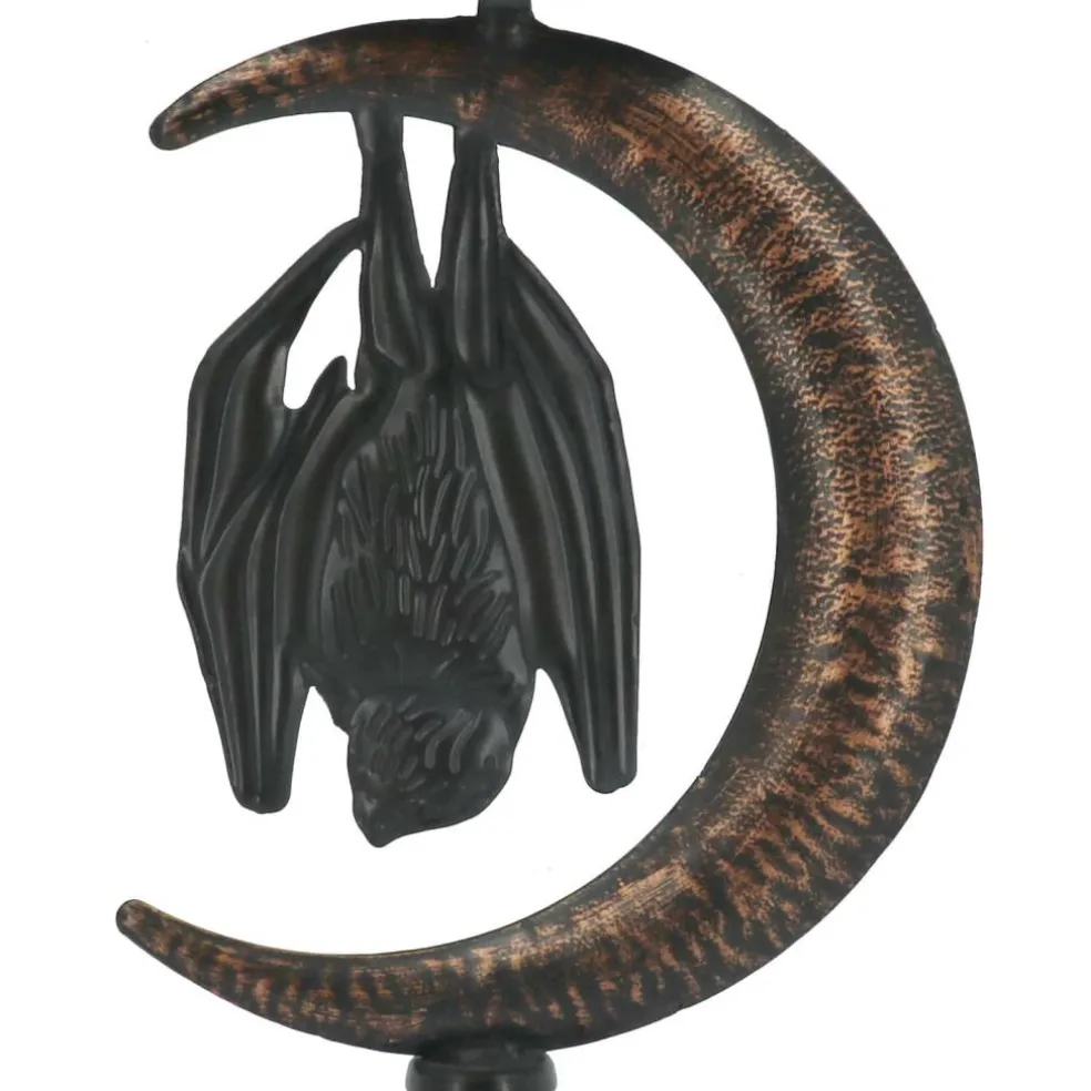 11" Black Bat in Moon Metal Pillar Candle Holder by Ashland®