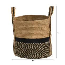 13'' Black Bottom Natural Cotton & Jute Boho Chic Basket Planter