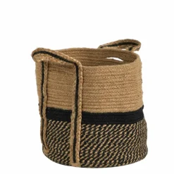 13'' Black Bottom Natural Cotton & Jute Boho Chic Basket Planter