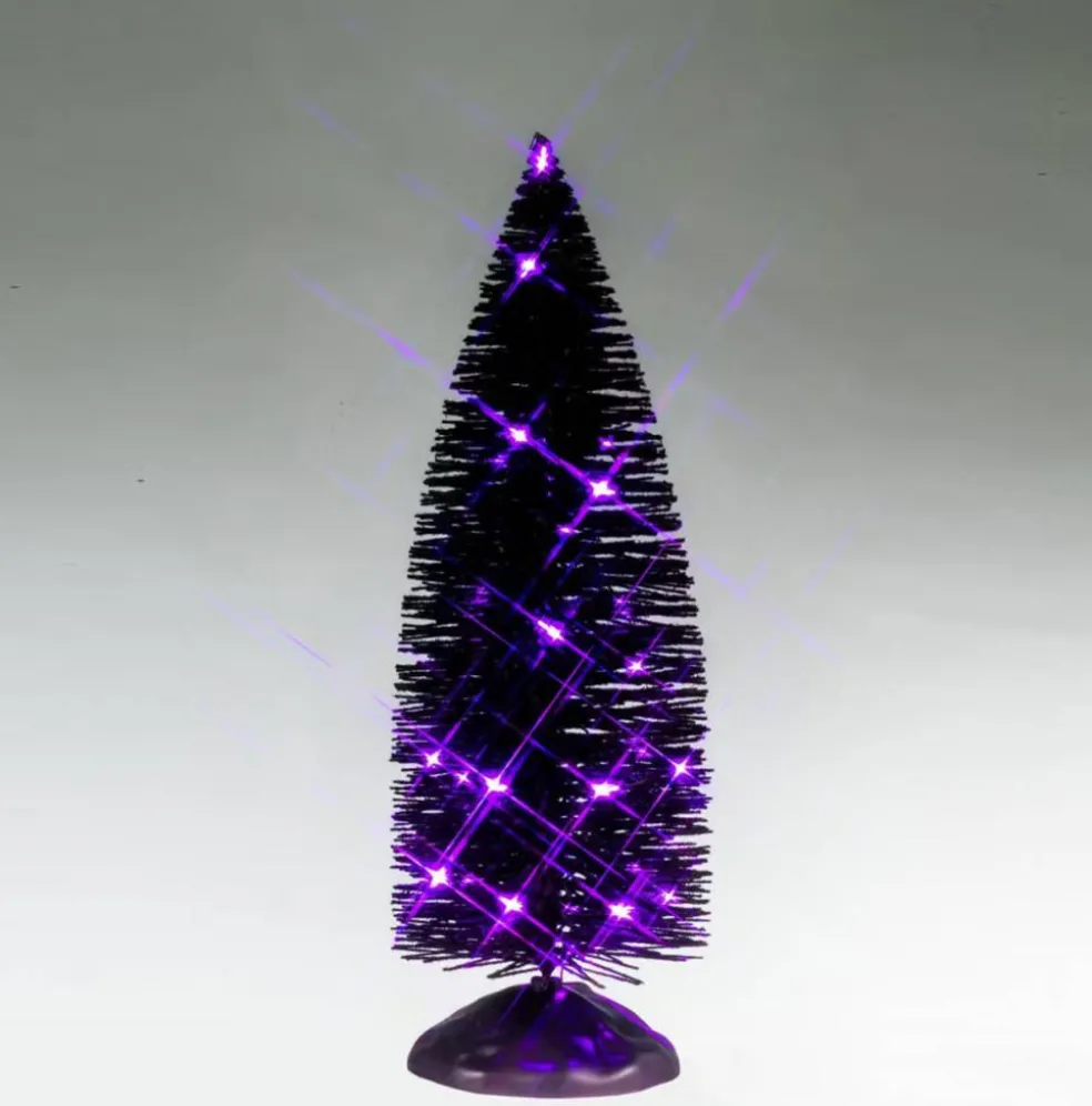 Black Bristle Tree With Purple Lights - Lemax Spooky Town