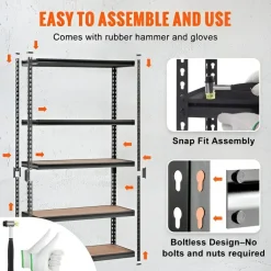 Black Carbon Steel Adjustable 5-Tier Garage Storage Rack with MDF Shelves