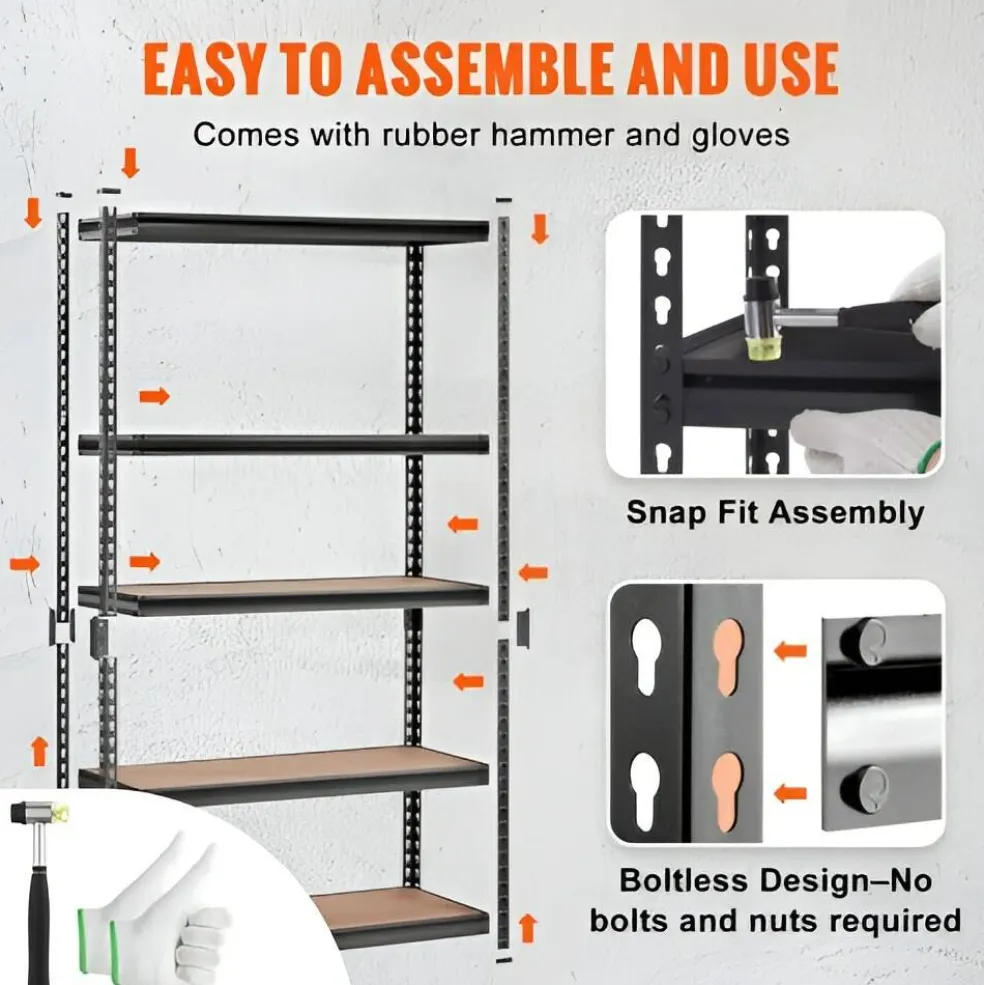 Black Carbon Steel Adjustable 5-Tier Garage Storage Rack with MDF Shelves