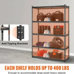 Black Carbon Steel Adjustable 5-Tier Garage Storage Rack with MDF Shelves
