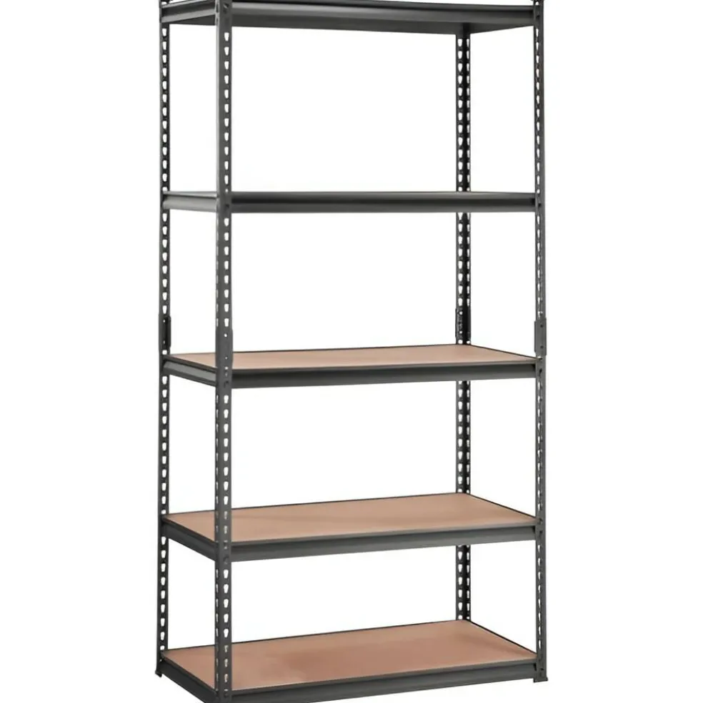 Black Carbon Steel Adjustable 5-Tier Garage Storage Rack with MDF Shelves