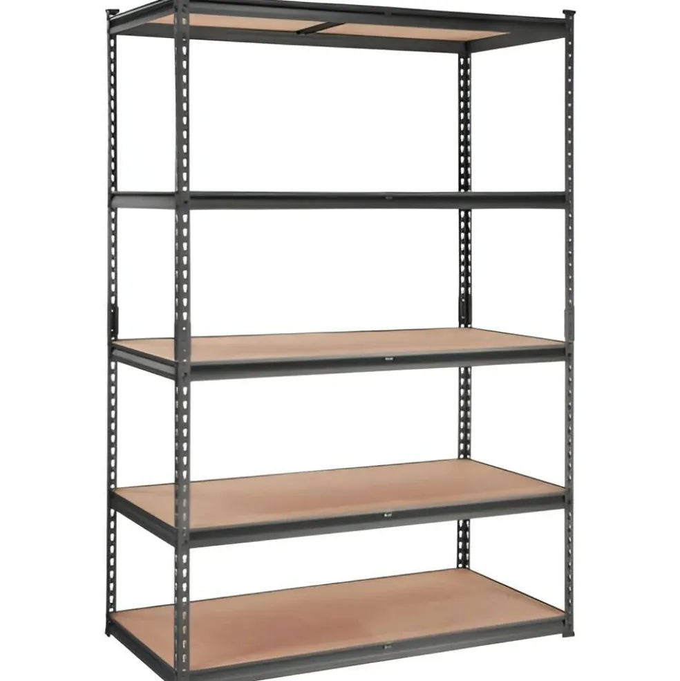 Black Carbon Steel Adjustable 5-Tier Garage Storage Rack with MDF Shelves