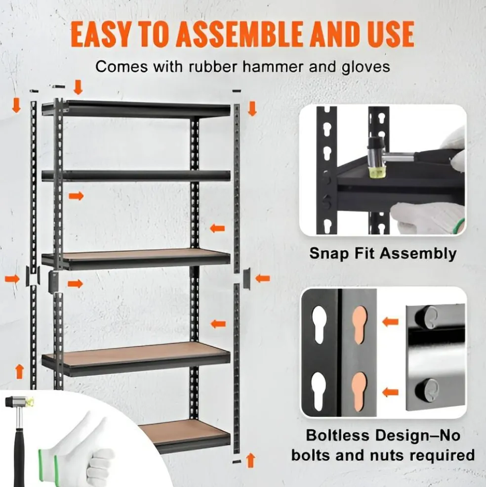 Black Carbon Steel Adjustable 5-Tier Garage Storage Rack with MDF Shelves