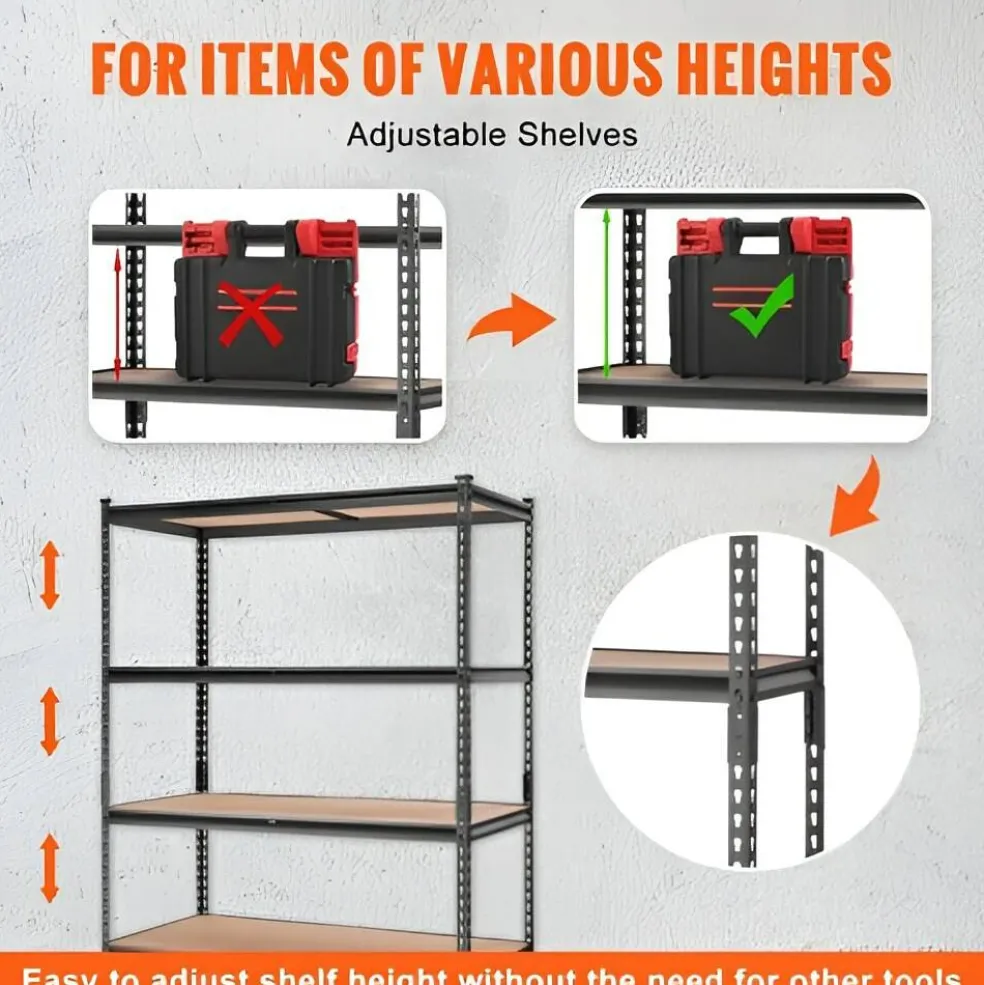 Black Carbon Steel Adjustable 5-Tier Garage Storage Rack with MDF Shelves