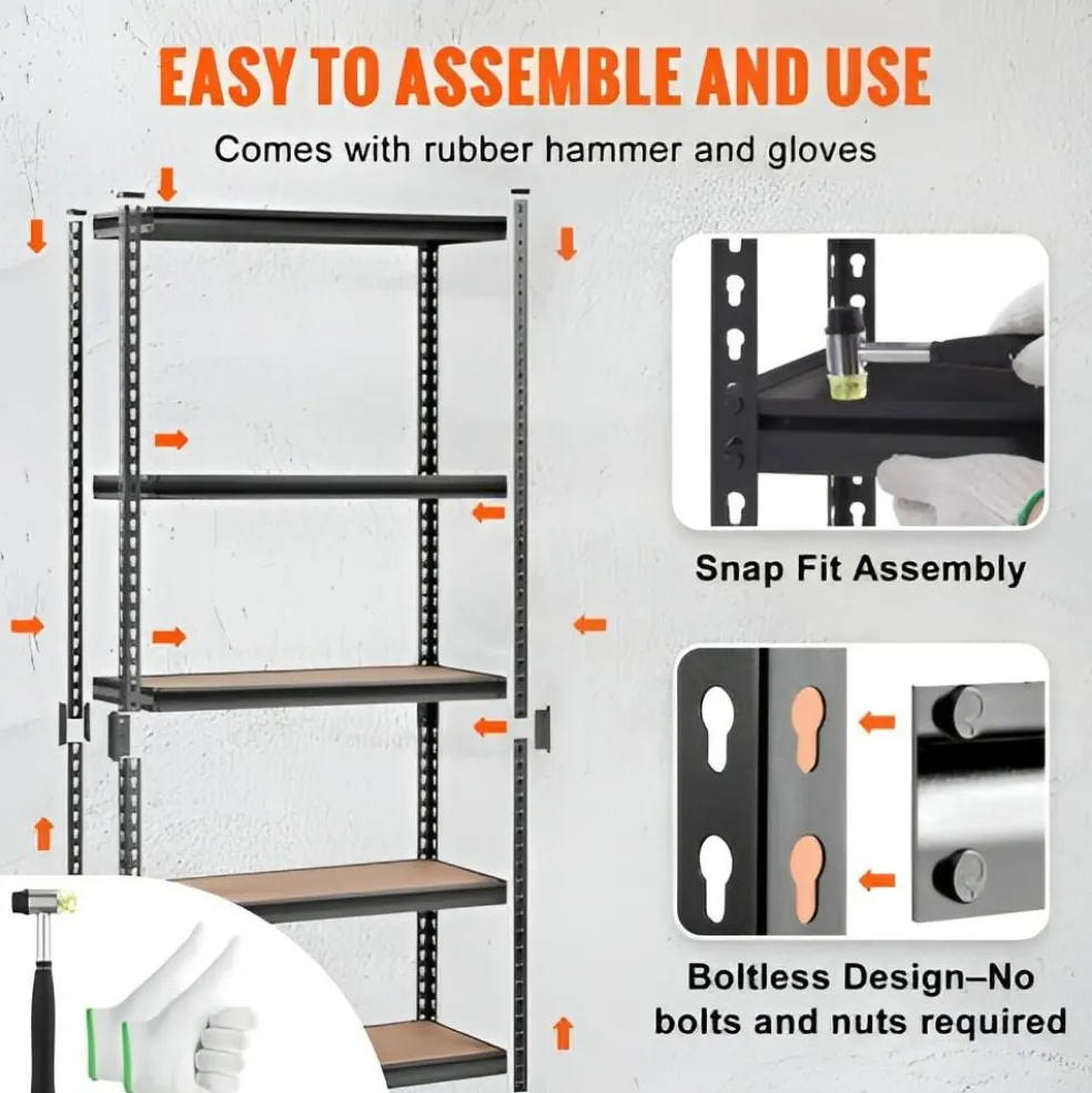Black Carbon Steel Adjustable 5-Tier Garage Storage Rack with MDF Shelves