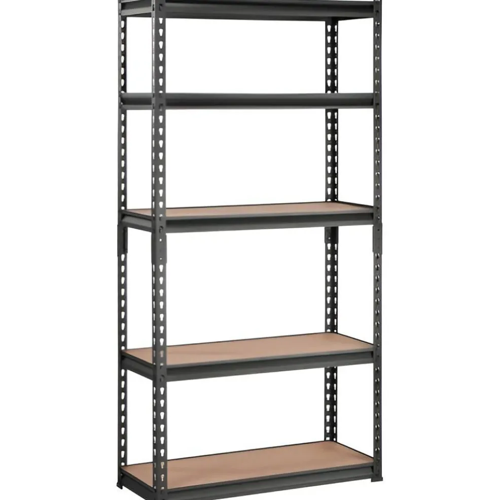Black Carbon Steel Adjustable 5-Tier Garage Storage Rack with MDF Shelves