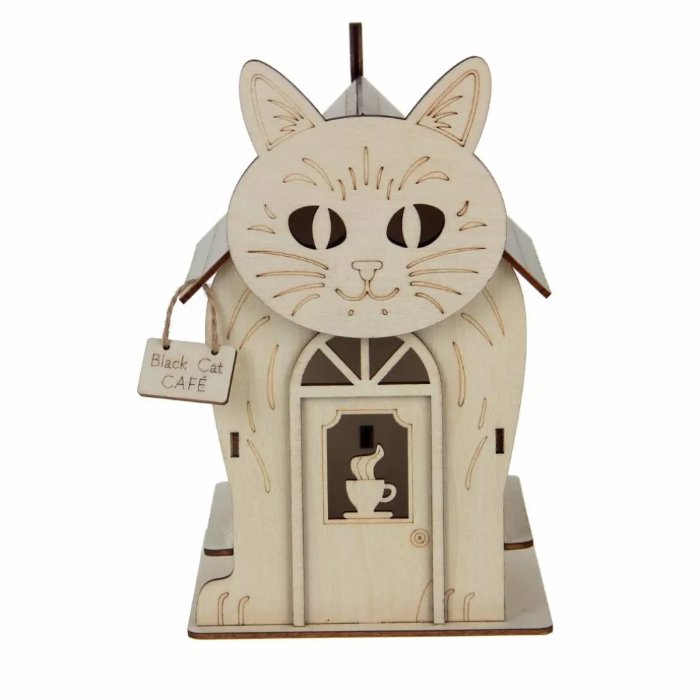 7.5" Black Cat Café DIY LED Wood Décor by Make Market®