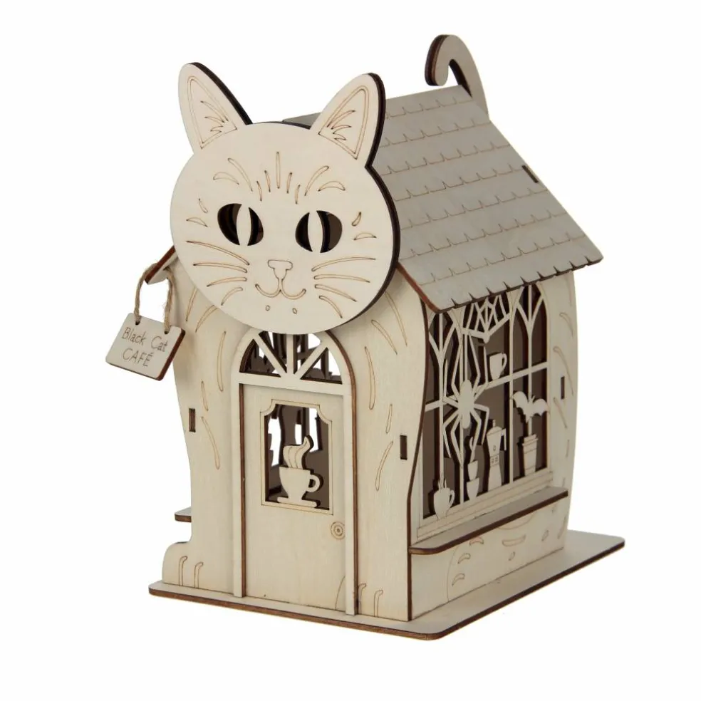 7.5" Black Cat Café DIY LED Wood Décor by Make Market®