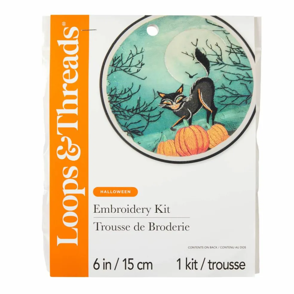 6" Black Cat Halloween Embroidery Kit by Loops & Threads®