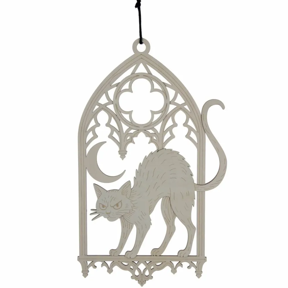 15.5" Black Cat in Cathedral Window DIY Wood Plaque by Make Market®