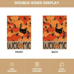 Black Cat Pumpkins Fall Garden Flag 12x18 Inch Outside