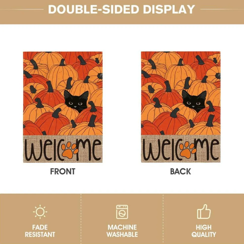 Black Cat Pumpkins Fall Garden Flag 12x18 Inch Outside