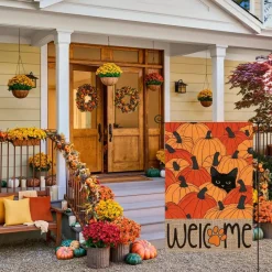 Black Cat Pumpkins Fall Garden Flag 12x18 Inch Outside