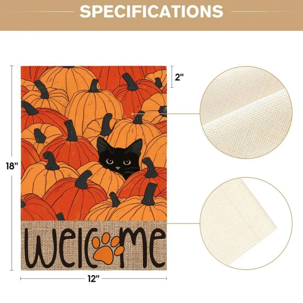 Black Cat Pumpkins Fall Garden Flag 12x18 Inch Outside