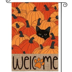 Black Cat Pumpkins Fall Garden Flag 12x18 Inch Outside