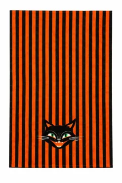 Black Cat Striped Tea Towel by Makery™