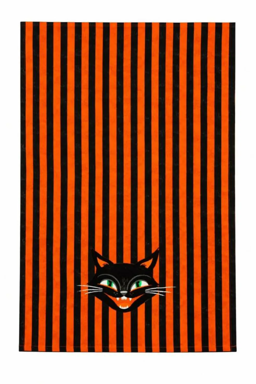 Black Cat Striped Tea Towel by Makery™