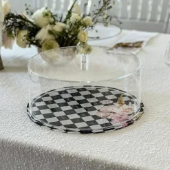 Black Chic Checkered Lucite Cake Dome