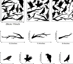 Black Crow Wall Decals, Winter Branches Bird Wall Stickers, 3 Sheets Peel and Stick Window Clings, Farmhouse Gothic Nature Wall Art for Bedroom Living Room Glass Windows Home Decor