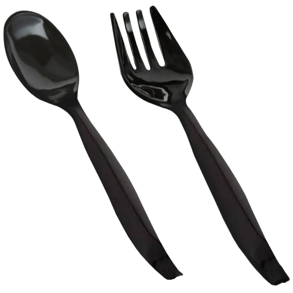 Black Disposable Plastic Serving Flatware Set (150 Pairs)