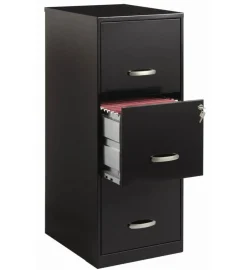 Black 3-Drawer Steel Filing Cabinet with Vertical Design and Locking Drawers for Office