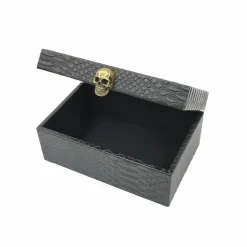 Black Faux Crocodile Embossed Decorative Box with Skull by Ashland®