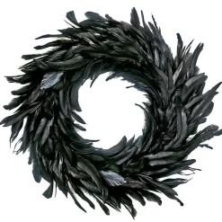 Black Feather Wreath - 14.9'' Natural Cocktail Feather Wreath, Halloween Photo Props, Front Door Decor Witch Spooky Scene Party Decorations