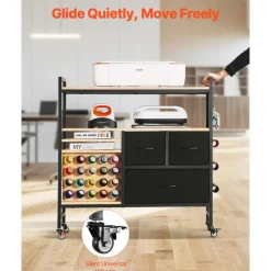 Black Fiberboard Steel Rolling Craft Cart with Storage Shelves, Fabric Drawers, DIY Pegboard, Vinyl Rack, Mobile Hobby Workstation for Sewing and DIY Projects