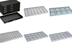 Black FindingKing 5-Drawer Jewelry Storage Case w/ 5 Gray Plastic Slotted Trays