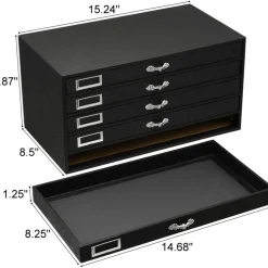 Black FindingKing 5-Drawer Jewelry Storage Case w/ 5 Gray Plastic Slotted Trays