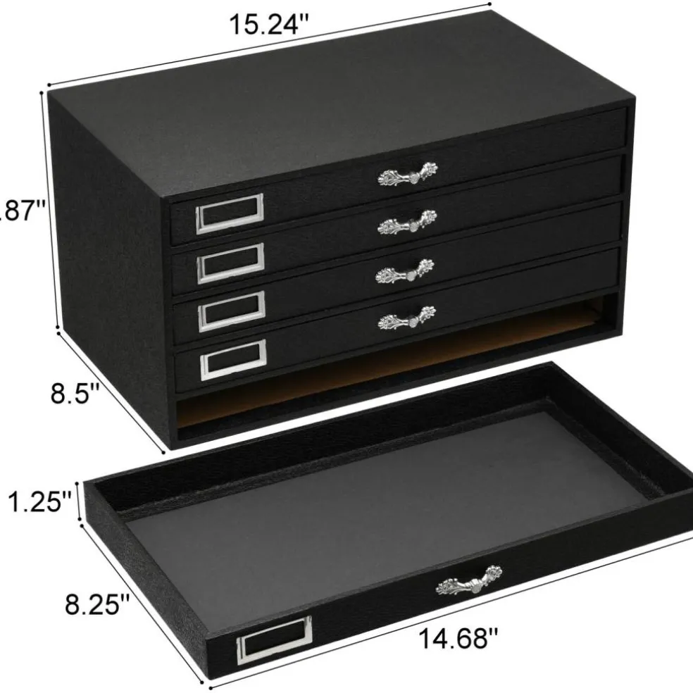 Black FindingKing 5-Drawer Jewelry Storage Case w/ 5 Gray Plastic Slotted Trays