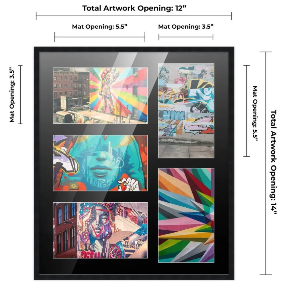Black Finish Collage Frame - Black Mat, 20 Frame Sizes to Choose From, UV Acrylic, Wall Hanging Hardware, Vertical or Horizontal Display