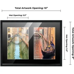 Black Finish Collage Frame - Black Mat, 20 Frame Sizes to Choose From, UV Acrylic, Wall Hanging Hardware, Vertical or Horizontal Display
