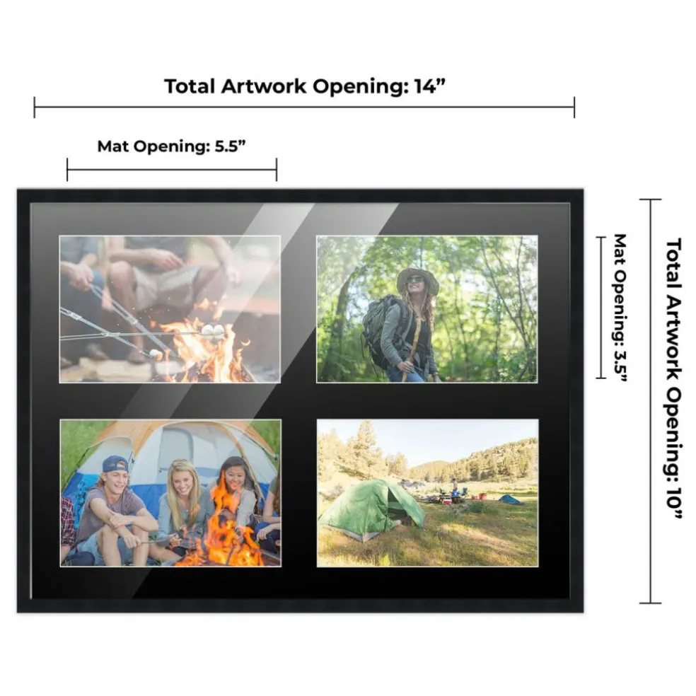 Black Finish Collage Frame - Black Mat, 20 Frame Sizes to Choose From, UV Acrylic, Wall Hanging Hardware, Vertical or Horizontal Display
