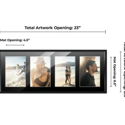 Black Finish Collage Frame - Black Mat, 20 Frame Sizes to Choose From, UV Acrylic, Wall Hanging Hardware, Vertical or Horizontal Display