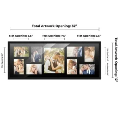 Black Finish Collage Frame - Black Mat, 20 Frame Sizes to Choose From, UV Acrylic, Wall Hanging Hardware, Vertical or Horizontal Display