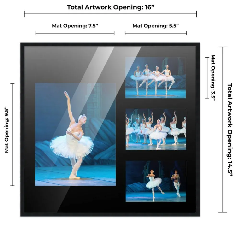 Black Finish Collage Frame - Black Mat, 20 Frame Sizes to Choose From, UV Acrylic, Wall Hanging Hardware, Vertical or Horizontal Display
