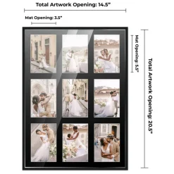 Black Finish Collage Frame - Black Mat, 20 Frame Sizes to Choose From, UV Acrylic, Wall Hanging Hardware, Vertical or Horizontal Display